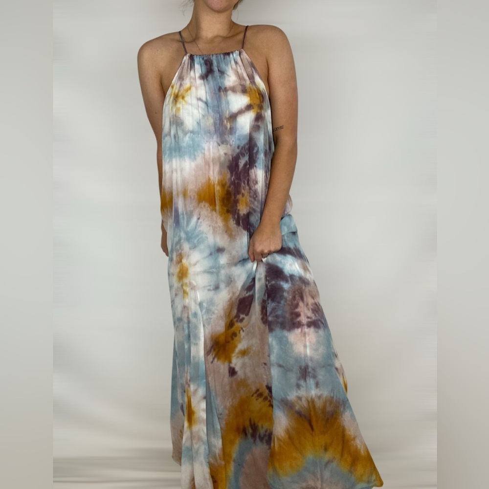 YOUNG FABULOUS & BROKE Elie Trapeze Maxi Dress in Pink Silver Venus Tie Dye - Picture 4 of 6
